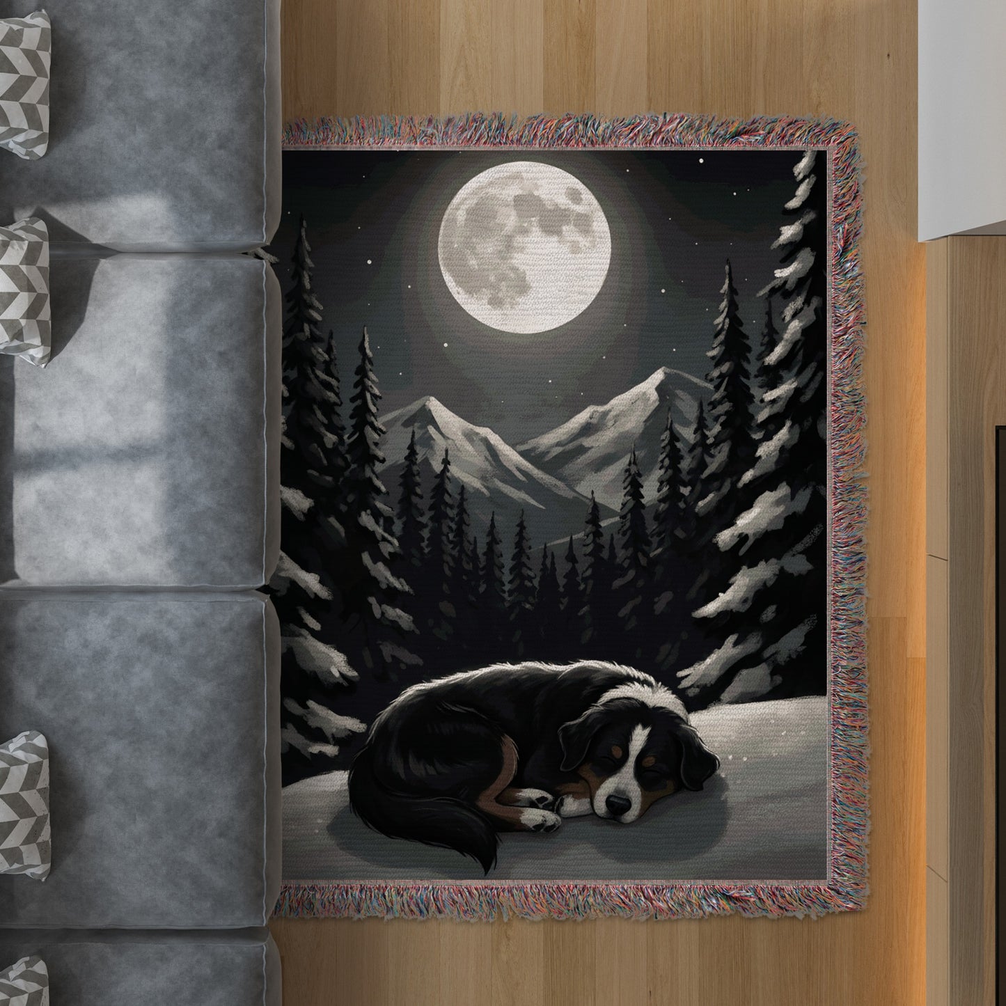 Moonlit Mountains and Dog Scene Home Decor Product