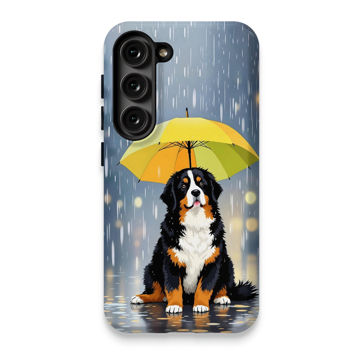 Dog Sitting with Umbrella Under Rain Phone Case product