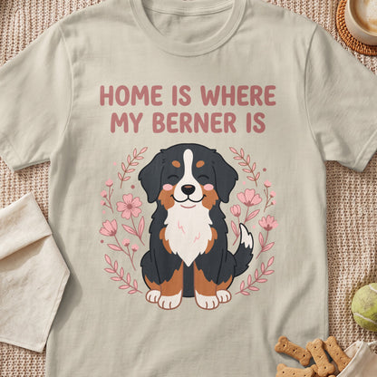 Bernese Mountain Dog illustration with text "Home Is Where My Berner Is".
