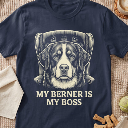 Bernese Mountain Dog portrait with text "MY BERNER IS MY BOSS".