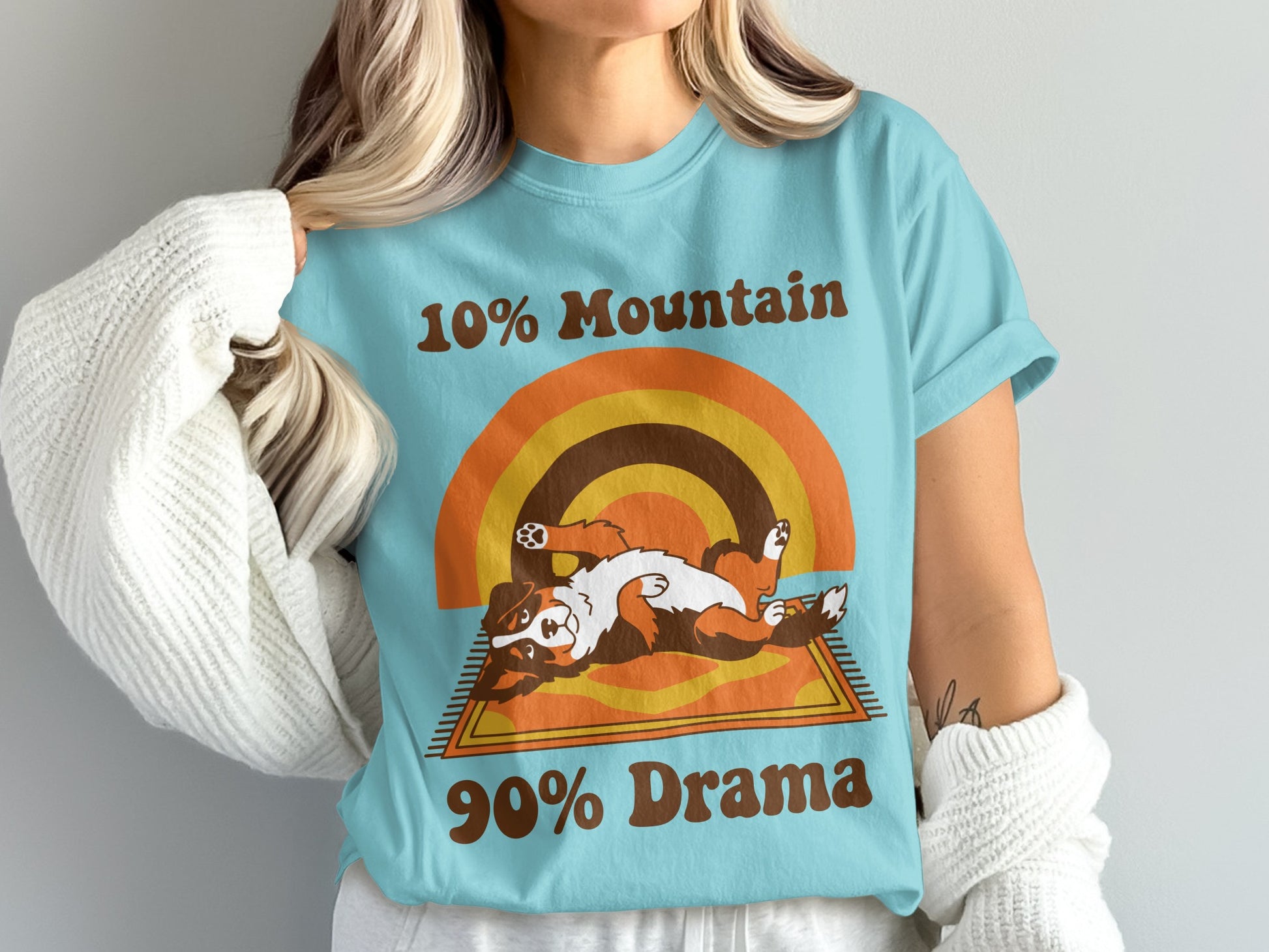 Light blue t-shirt with a distressed graphic of a dog and text.