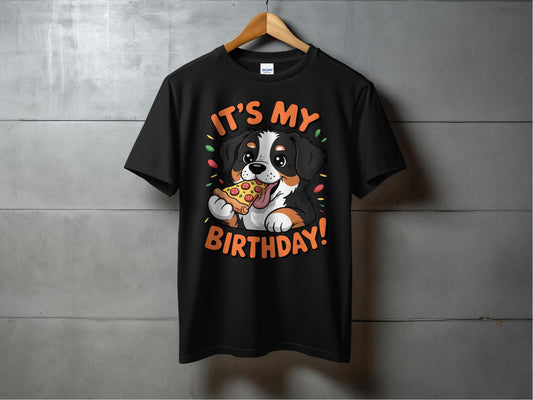 Adorable Dog Holding Pizza It's My Birthday T-shirt product type