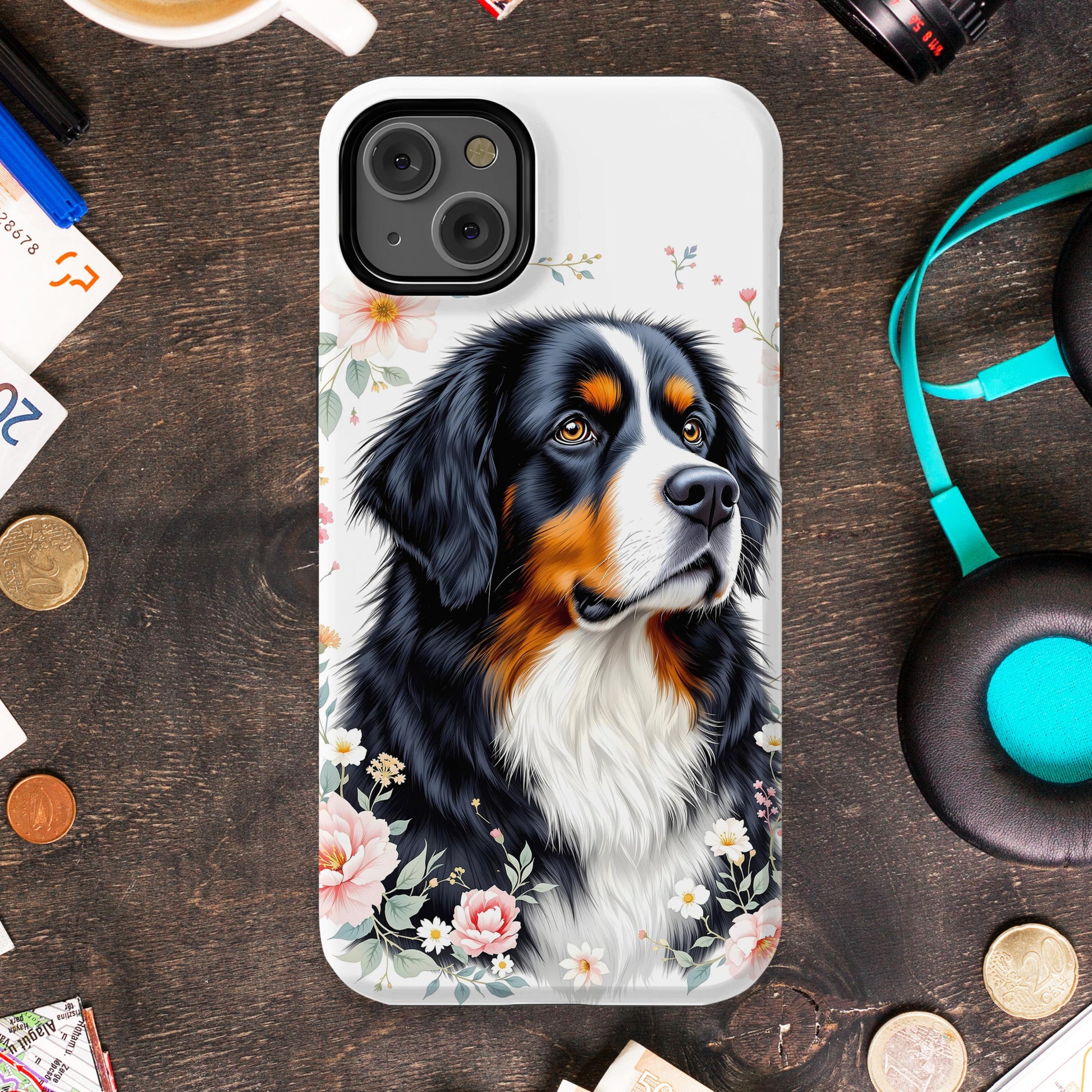 Adorable Dog Art On Floral Background Phone Case product