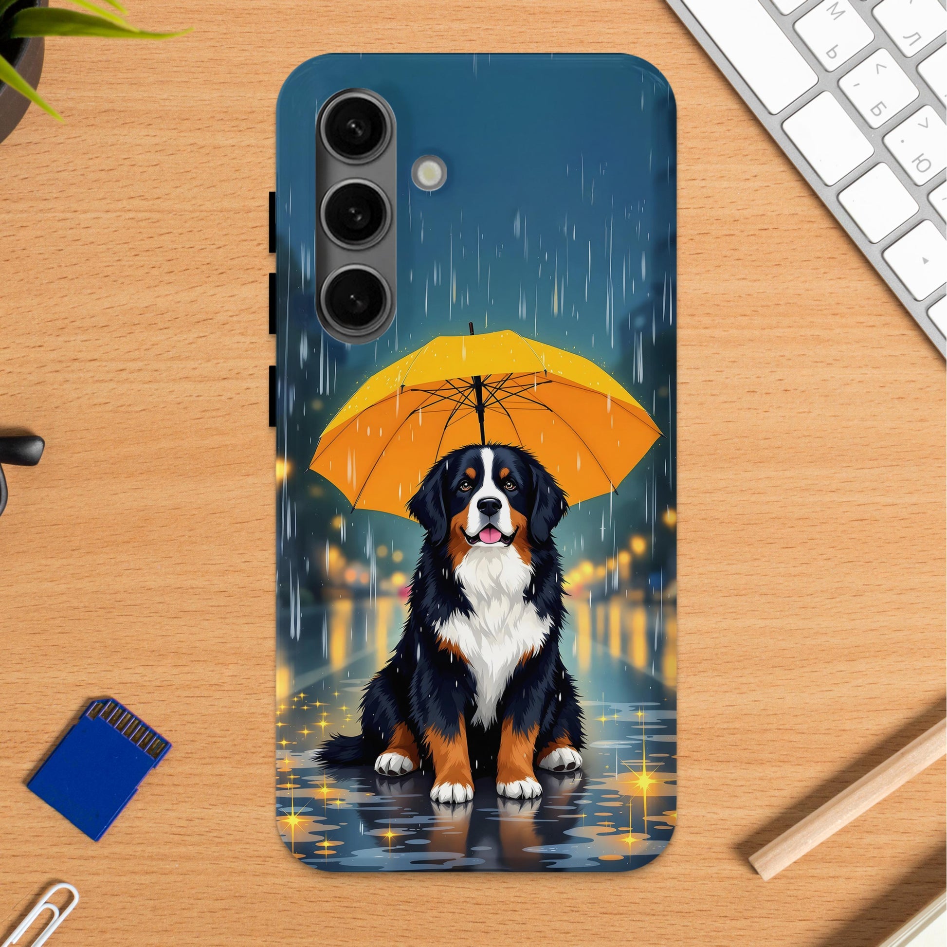 Cute Dog With Umbrella in Rainy Weather Phone Case product type