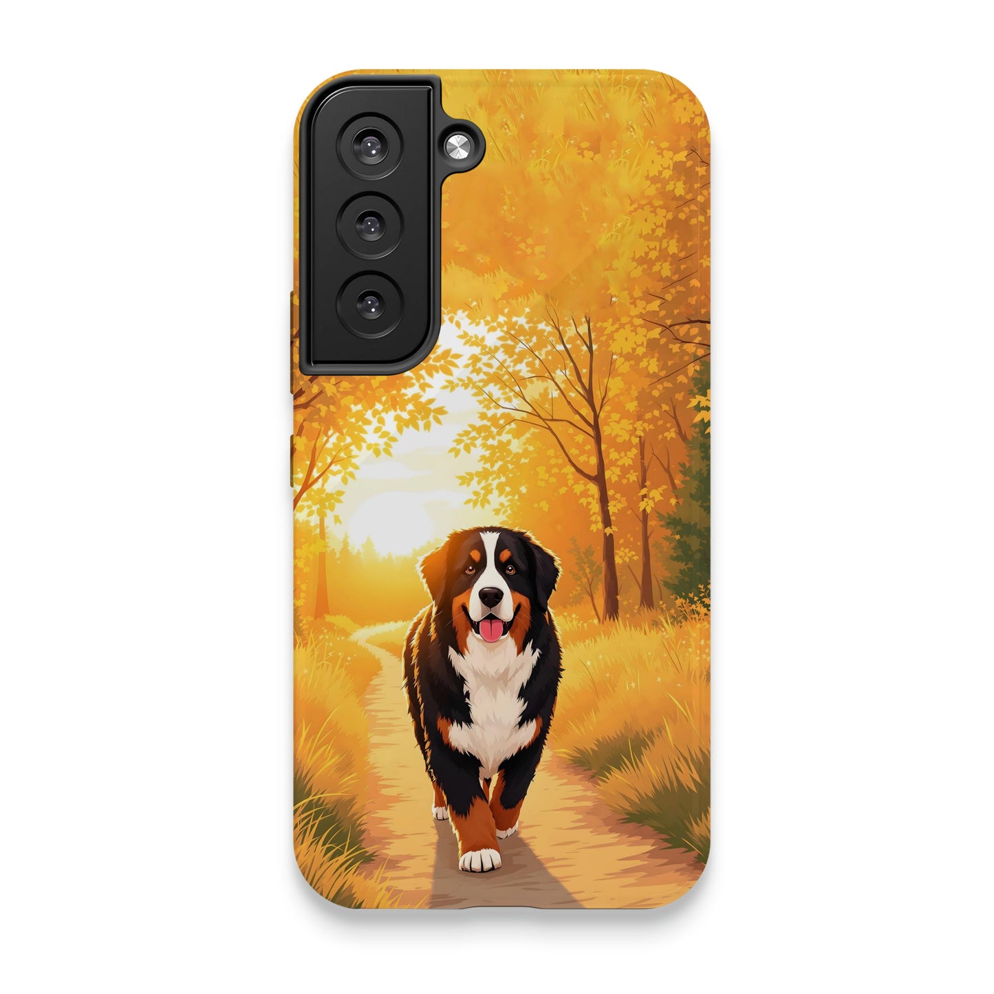 Autumn Forest Walk with Bernese Mountain Dog Phone Case product