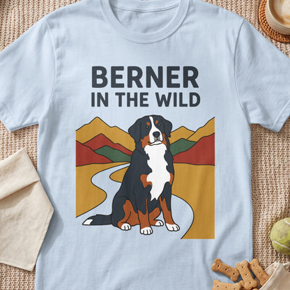 Light blue t-shirt with "BERNER IN THE WILD" text and a Bernese Mountain Dog graphic.
