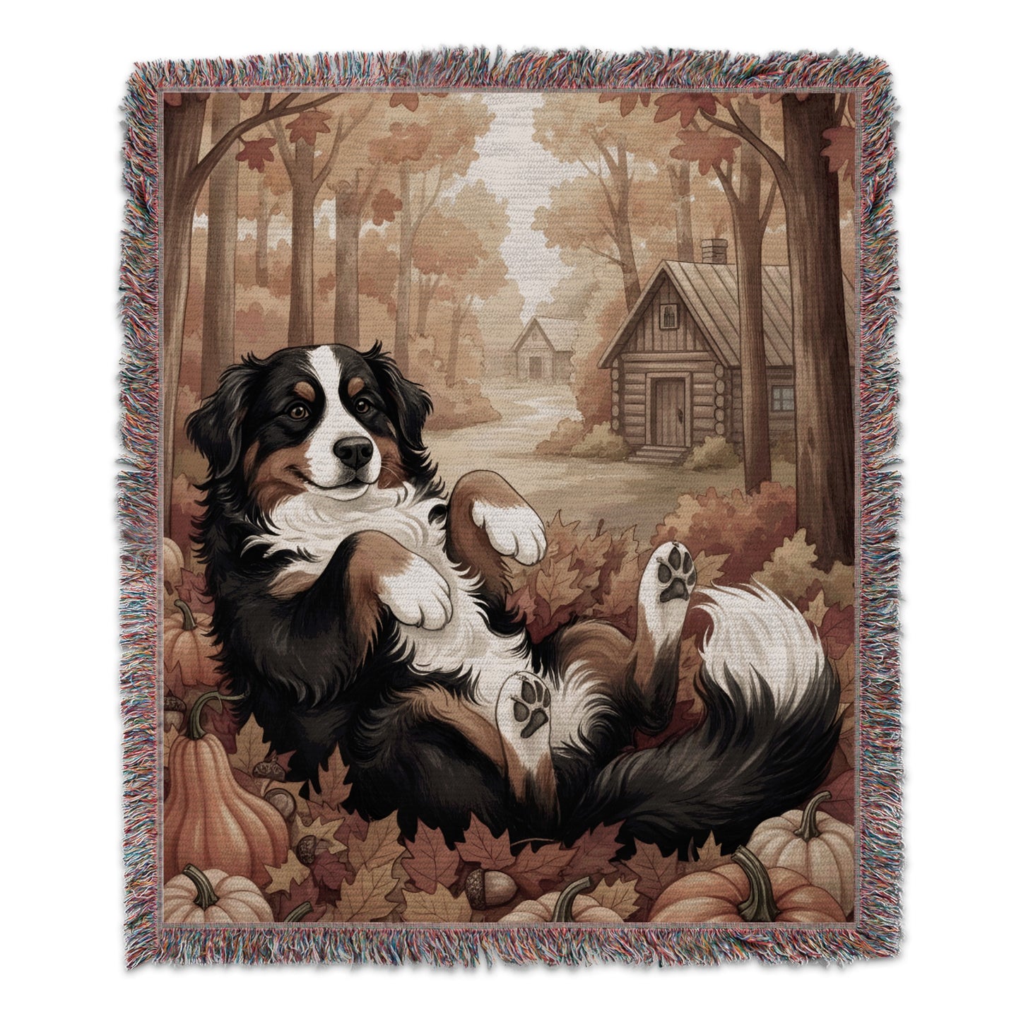 Autumn Scene with Relaxed Dog Blanket Product