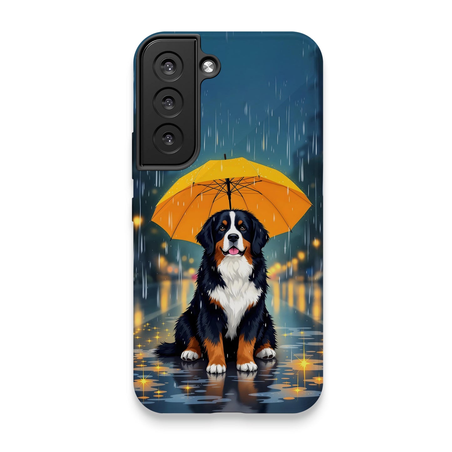 Adorable Dog with Yellow Umbrella in Rain Phone Case Product
