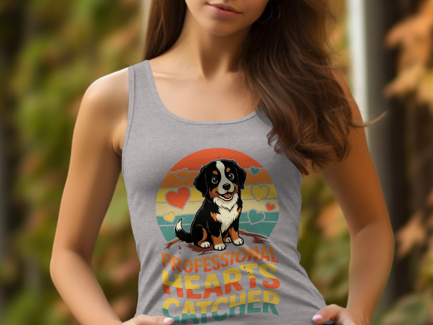 Professional Hearts Catcher Cute Dog Graphic Tank Top