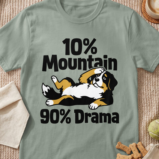 T-shirt with cartoon dog and text "10% Mountain 90% Drama".