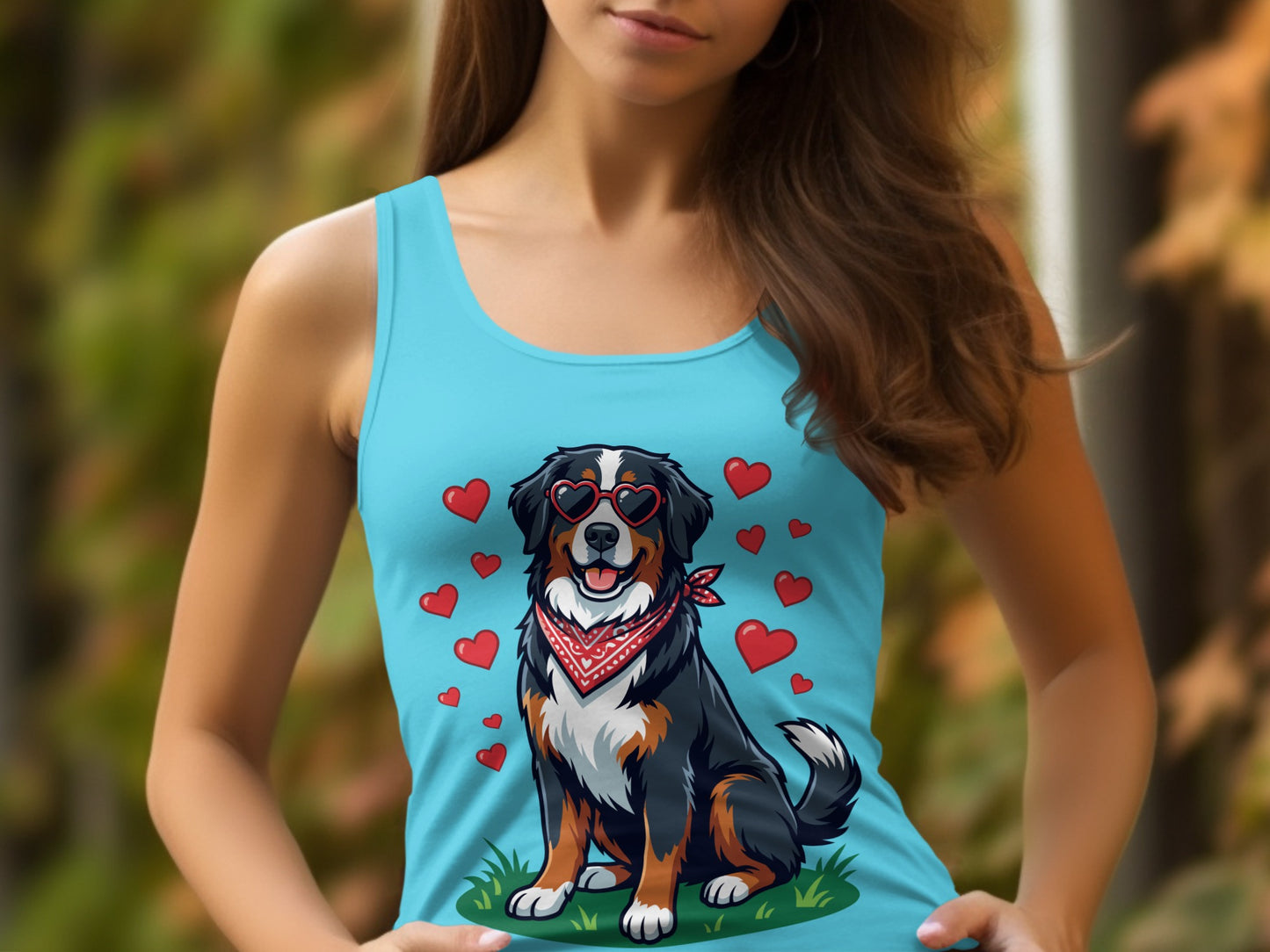Cute Dog With Heart Sunglasses And Bandana Tank Top