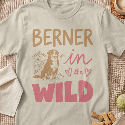Bernese Mountain Dog in the Wild graphic tee on a beige t-shirt.