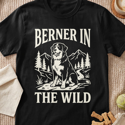Black t-shirt with "Berner in the Wild" text and a Bernese Mountain Dog graphic.