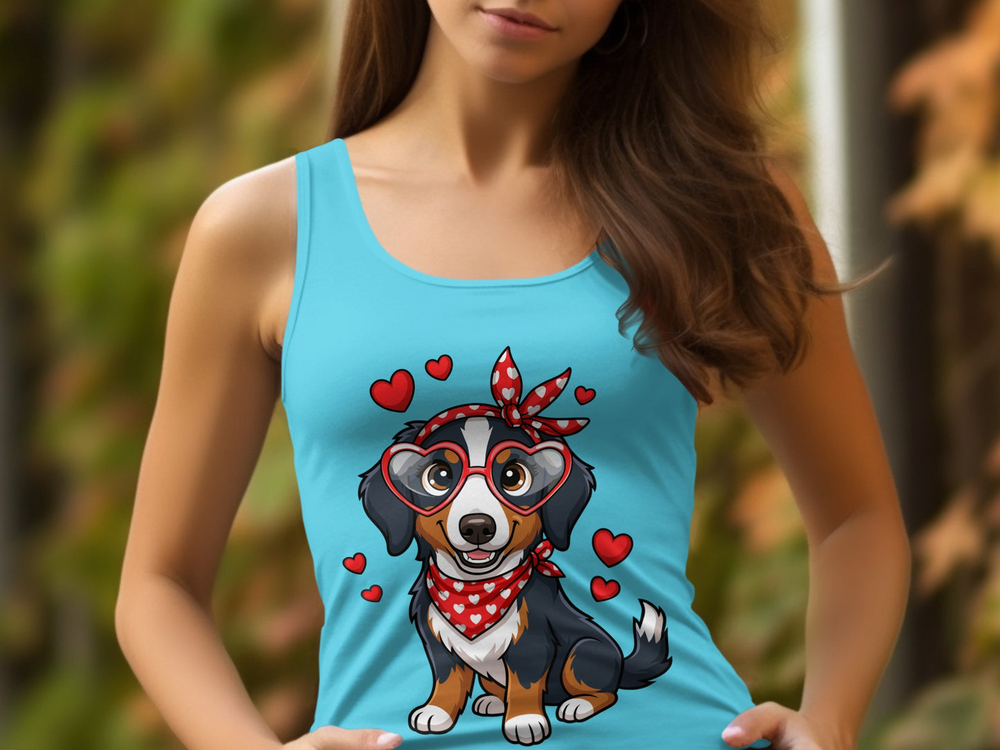 Cute Dog with Heart Glasses and Bandana Tank Top