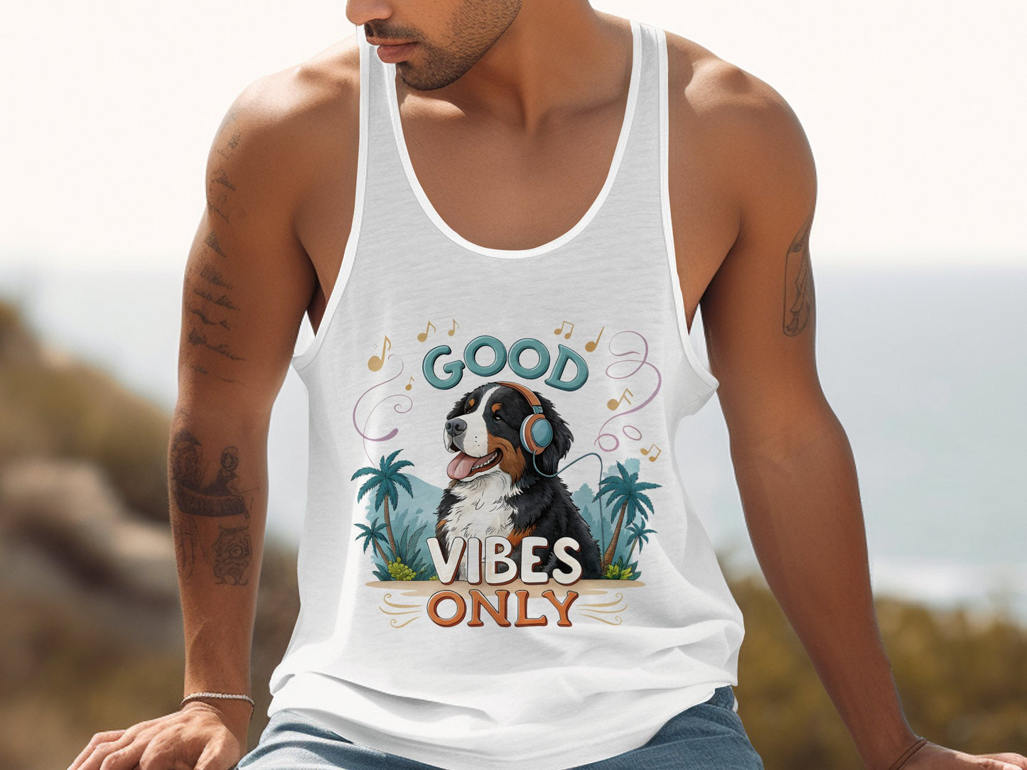 Good Vibes Only Dog and Music Theme Tank product