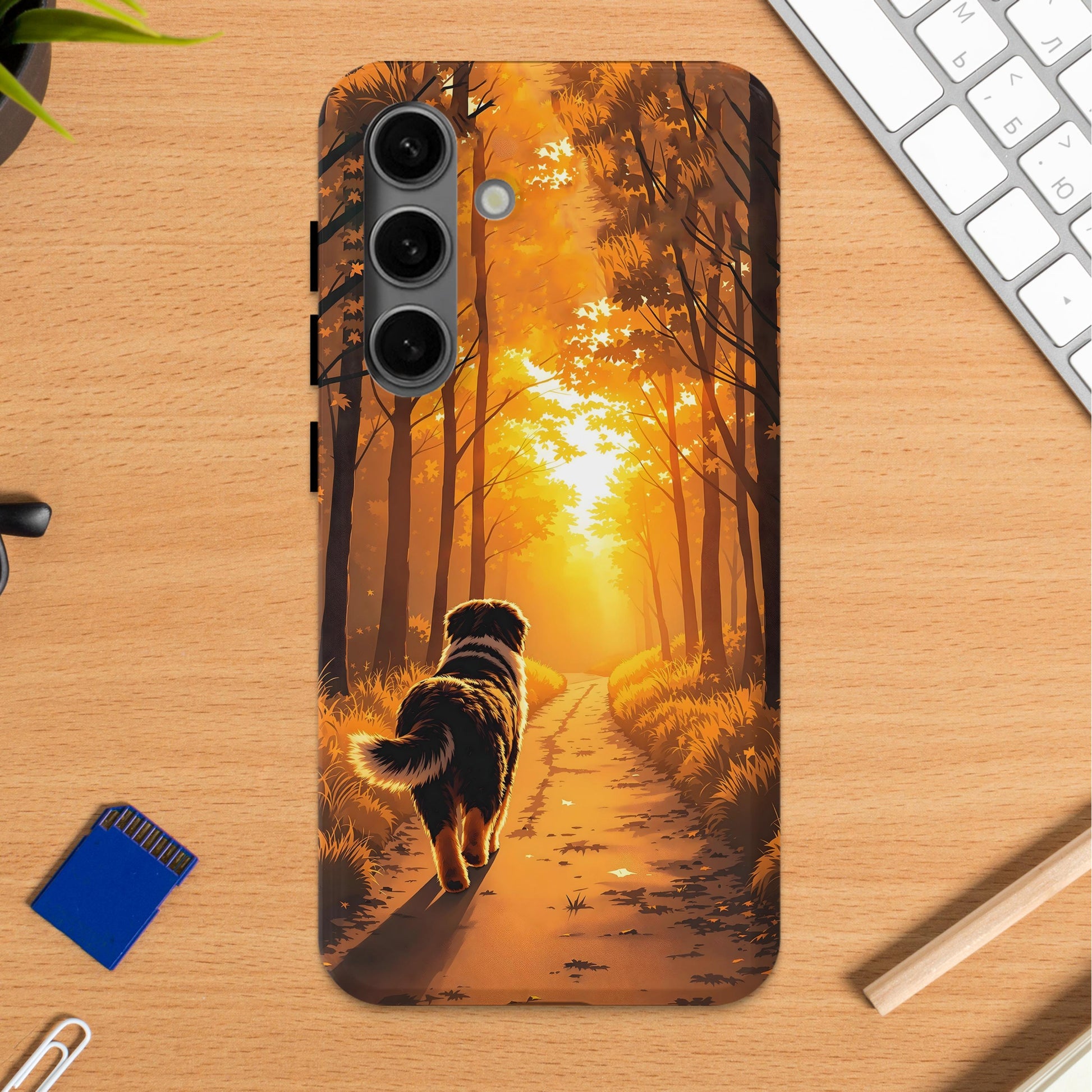 Golden Retriever in Forest Sunset Phone Case product