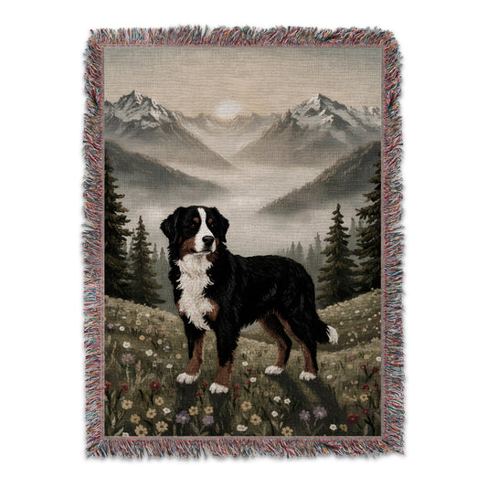 Majestic Mountain View with Dog Tapestry Blanket