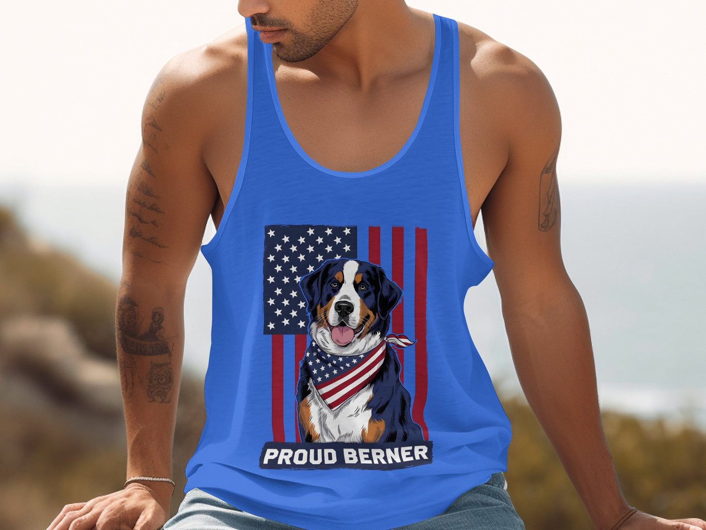 Proud Berner American Flag Blue Tank Top product type