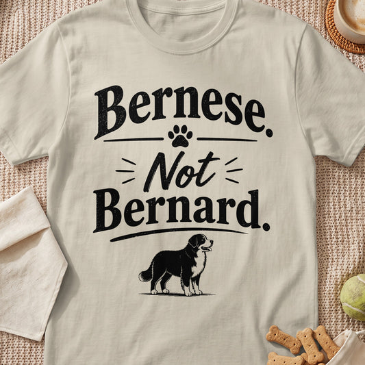 Bernese. Not Bernard. text with Bernese Mountain Dog illustration.