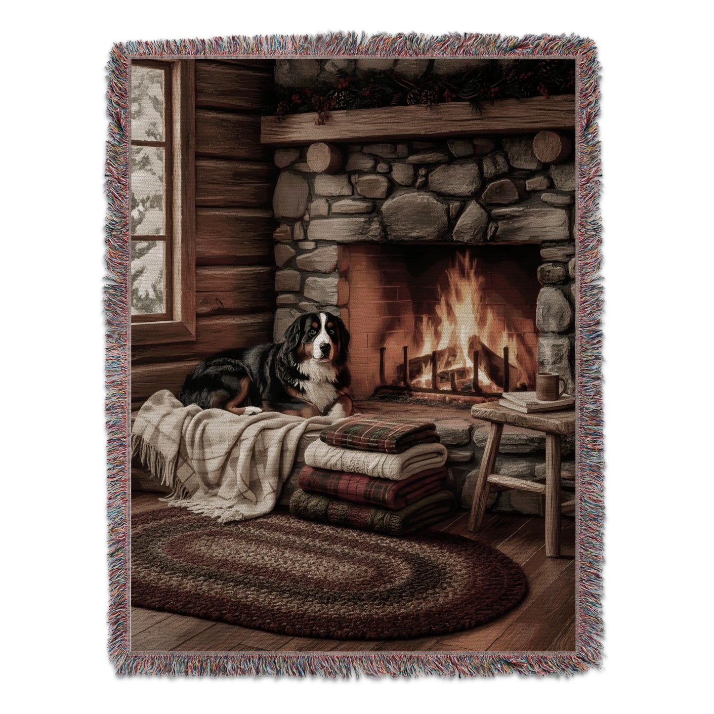 Cozy Fireplace Scene with Dog Blanket Product