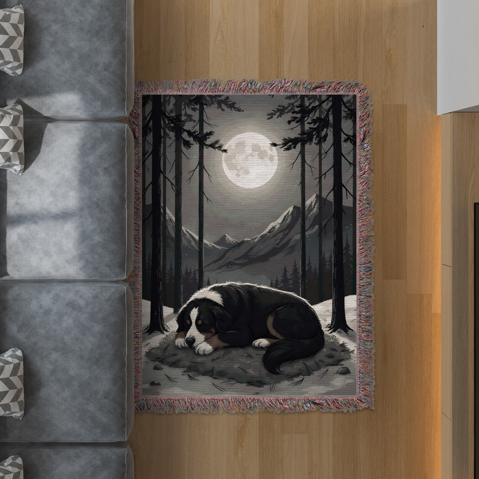 Moonlit Forest Scene With Resting Dog Rug