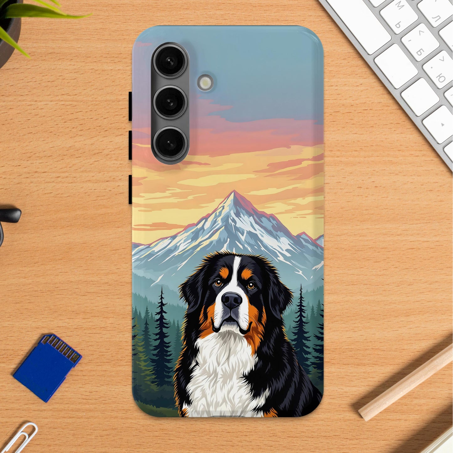 Mountain Sunrise and Bernese Mountain Dog Phone Case product