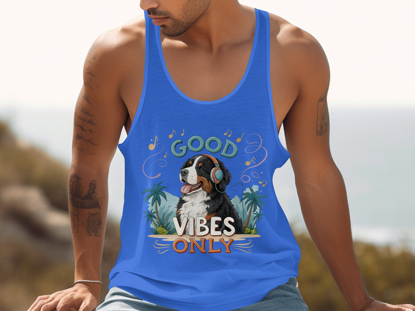 Good Vibes Only Dog in Headphones Tank Top product