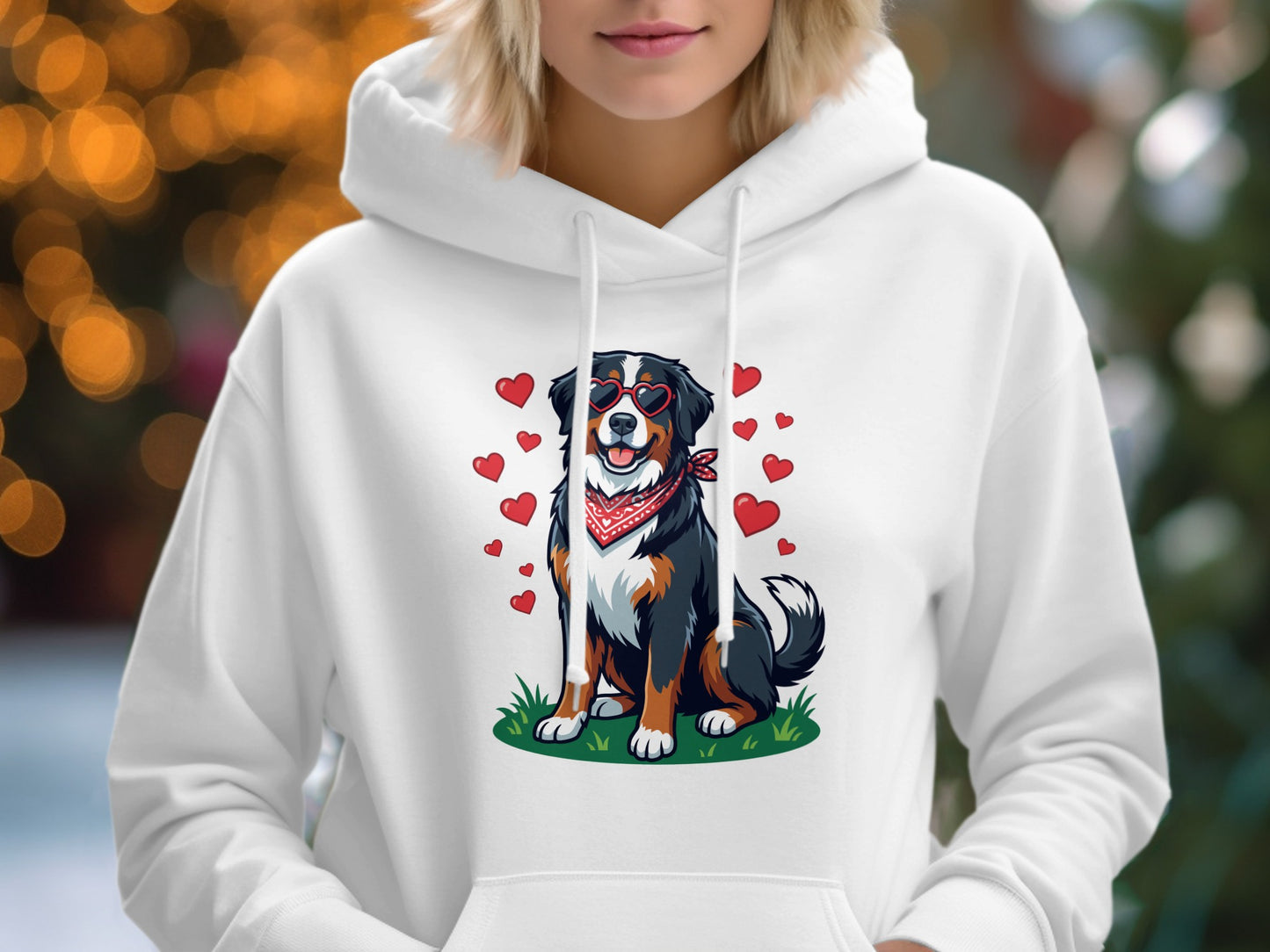 Cute Dog with Hearts Graphic White Hoodie Product