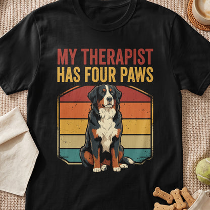 Bernese Mountain Dog graphic with text "MY THERAPIST HAS FOUR PAWS".