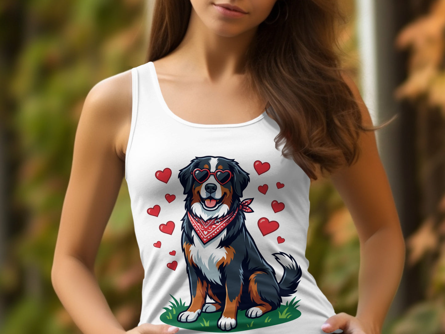 Cute Dog in Heart Sunglasses with Bandana Tank Top