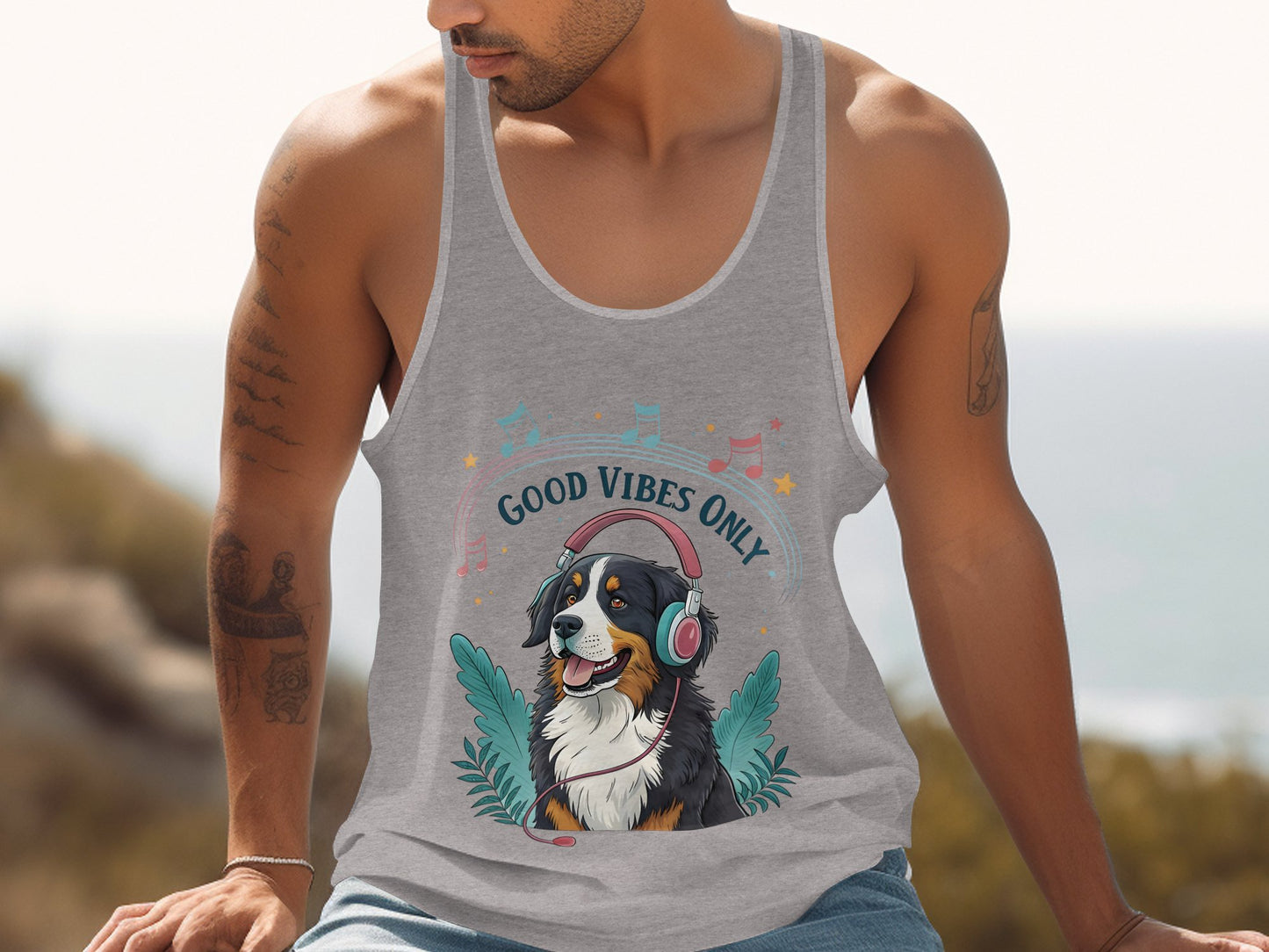 Good Vibes Only Dog Wearing Headphones Print product type