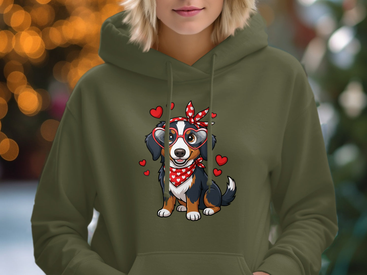 Cute Cartoon Dog with Hearts Green Hoodie Product