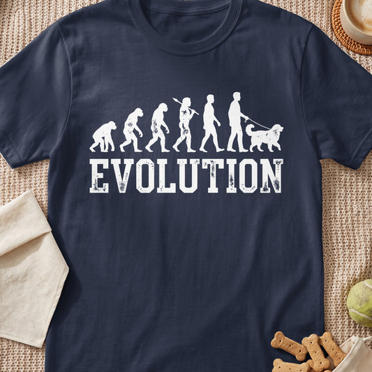 Dark blue t-shirt with white evolution graphic and "EVOLUTION" text.
